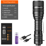 lanterna led superfire f5 cu zoom, 10w, 1100 lm, 5 moduri, rezistenta la apa, incarcare usb, negru
