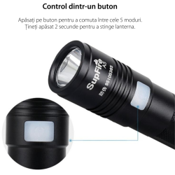 lanterna led supfire a5, 300lm, 200m incarcare usb, negru