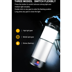 lanterna led supfire t9, pentru camping, 800 lm, incarcare usb, powerbank