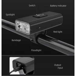 lanterna led pentru bicicleta supfire gt-r3, 1400lumeni, 130m, acumulator 2400 mah, usb