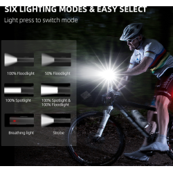 lanterna led pentru bicicleta supfire gt-r3, 1400lumeni, 130m, acumulator 2400 mah, usb