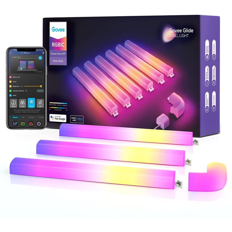 set 6 buc bara led govee glide wall light rgbic smart, sincronizare muzica, wifi, alexa, google assistant