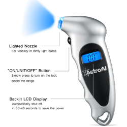manometru auto digital astroai 150 psi, 10 bari, lumina led, 4 setari masina, bicicleta