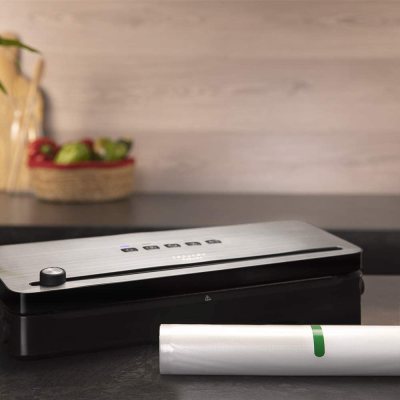 aparat de vidat si sigilat alimente cecotec 140 steelcut, putere 140 w, latime 31.5 cm,taiere folie, vidare umeda uscata, vidare
