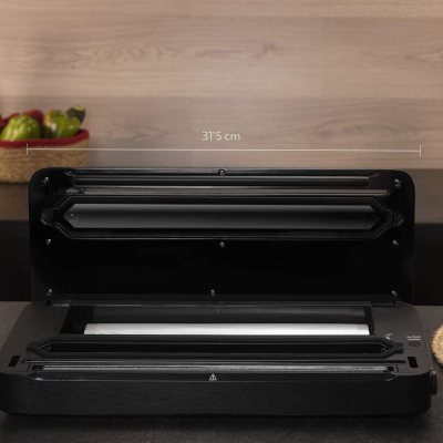 aparat de vidat si sigilat alimente cecotec 140 steelcut, putere 140 w, latime 31.5 cm,taiere folie, vidare umeda uscata, vidare