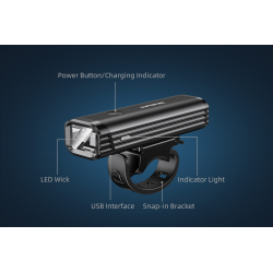 lanterna led pentru bicicleta supfire bl11, 120m, 400lm, acumulator 2000 mah, usb