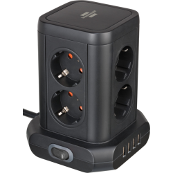 prelungitor tip turn brennenstuhl, 8 prize, 4 usb, cablu 2m, pozitionare prize 45