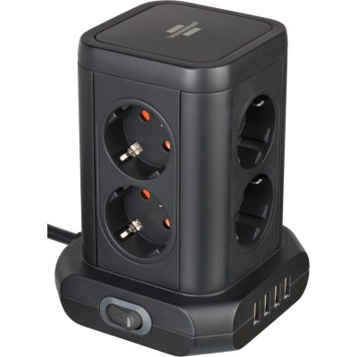 prelungitor tip turn brennenstuhl, 8 prize, 4 usb, cablu 2m, pozitionare prize 45