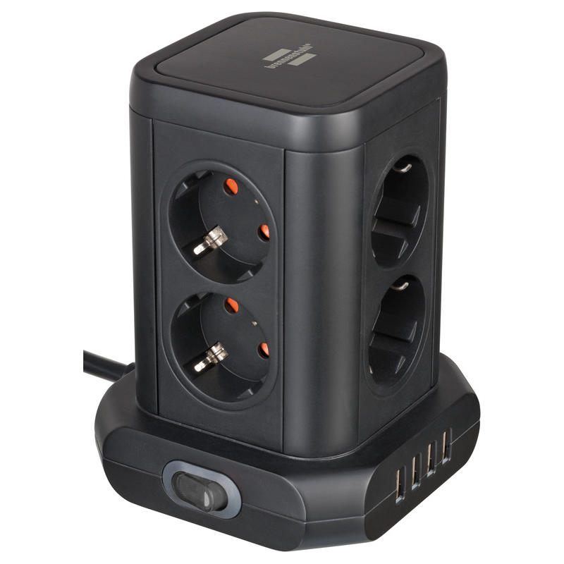 prelungitor tip turn brennenstuhl, 8 prize, 4 usb, cablu 2m, pozitionare prize 45