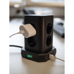 prelungitor tip turn brennenstuhl, 8 prize, 4 usb, cablu 2m, pozitionare prize 45