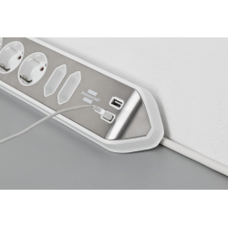 prelungitor pentru perete colt brennenstuhl estilo 6 prize, 2 usb, 3.1 a, 2m inox, adeziv inclus, argintiu-alb