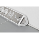 prelungitor pentru perete colt brennenstuhl estilo 6 prize, 2 usb, 3.1 a, 2m inox, adeziv inclus, argintiu-alb