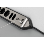 prelungitor pentru perete colt brennenstuhl estilo 6 prize, 2 usb, 3.1 a, 2m inox, adeziv inclus, argintiu-negru