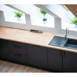 prelungitor pentru perete colt brennenstuhl estilo 6 prize, 2 usb, 3.1 a, 2m inox, adeziv inclus, argintiu-negru