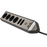 prelungitor pentru perete colt brennenstuhl estilo 6 prize, 2 usb, 3.1 a, 2m inox, adeziv inclus, argintiu-negru