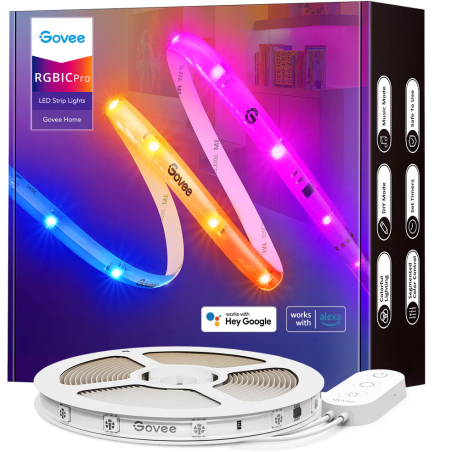banda led govee rgbic pro h619c, 10m, sincronizare muzica, wifi si bluetooth, alexa , google asistant, strat protector