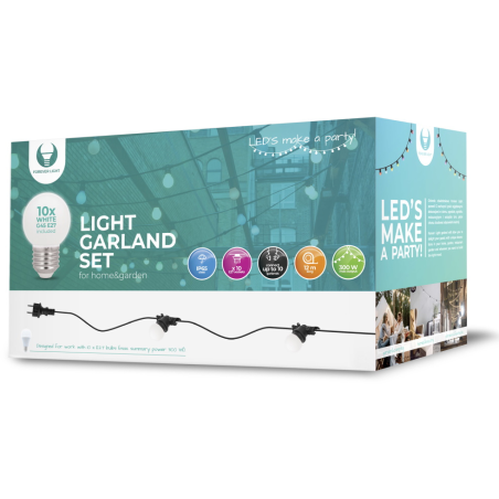 ghirlanda luminoasa decorativa exterior forever light 12m cu 10 becuri led e27, g45 alb ip65