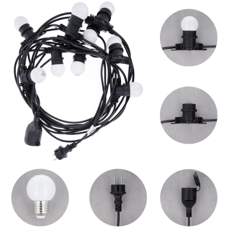 ghirlanda luminoasa decorativa exterior forever light 12m cu 10 becuri led e27, g45 alb ip65