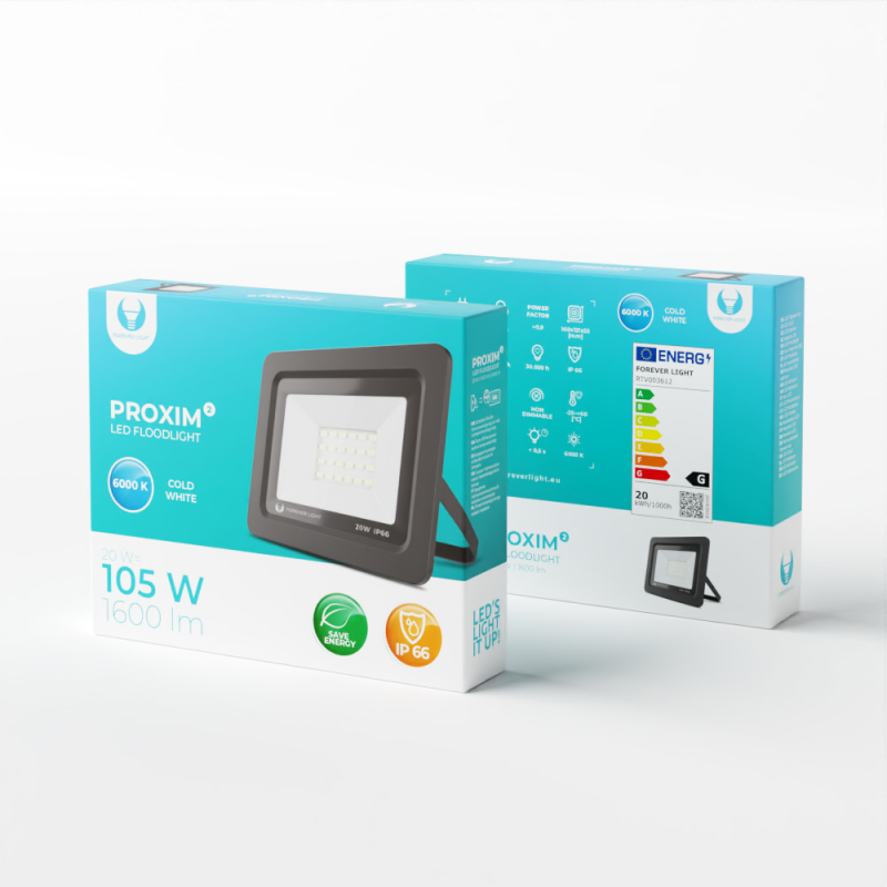 proiector led forever light proxim ii 20w, 1600 lm, 24 leduri, lumina alb rece 6000k