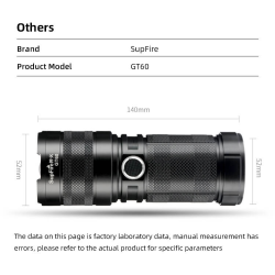 lanterna led superfire gt60, zoom, 2600lm, 320m, incarcare usb-c, lumina fata, spate, 36w