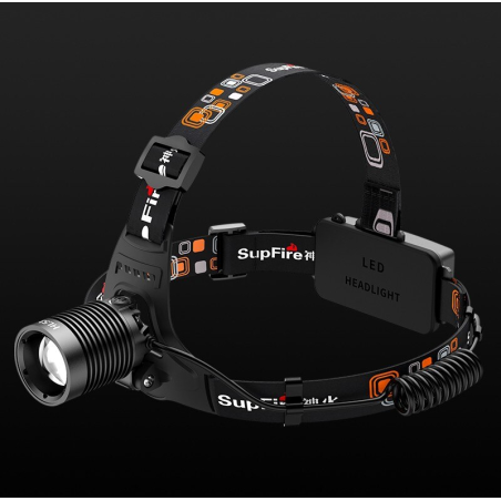 lanterna led pentru cap superfire hl53, zoom, 180lm, 400m, 2 2000mah, incarcare usb