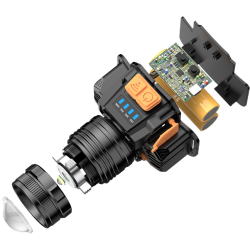 lanterna led pentru cap superfire hl58, zoom, 350lm, 230m, 2400mah, incarcare usb