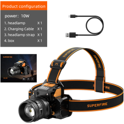 lanterna led pentru cap superfire hl58, zoom, 350lm, 230m, 2400mah, incarcare usb