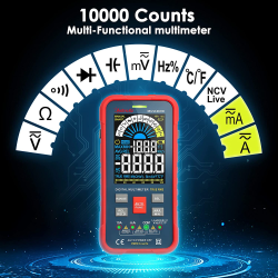 multimetru digital astroai mus10krd, 10000 counts, smart auto, trms auto-ranging, display color, masurare continuitate, temperat