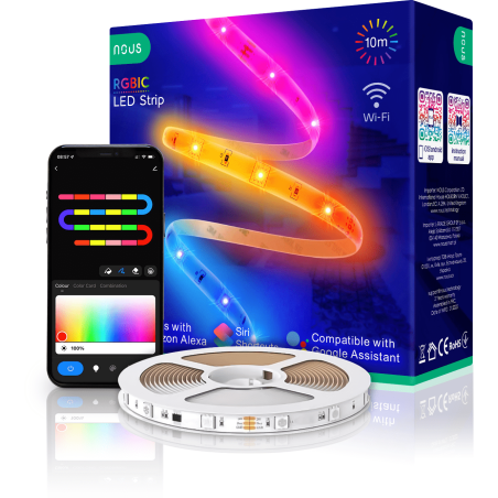 banda led nous wifi rgbic f5, 10m, smart, sincronizare muzica