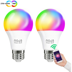 set 2 becuri led nous p3 rgb smart, e27, control din aplicatie