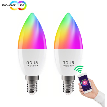 set 2 becuri led rgb smart nous p4, e14, control din aplicatie