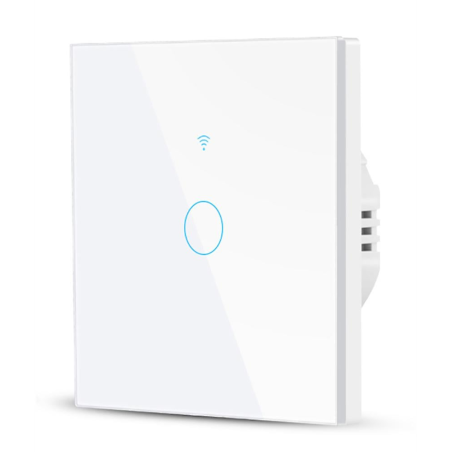 intrerupator smart cu touch rovo fn1c, 1 canal, sticla securizata, tuya, life smart, rf 433mhz, alexa si google assistant, fara 