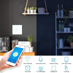 intrerupator smart cu touch rovo fn1c, 1 canal, sticla securizata, tuya, life smart, rf 433mhz, alexa si google assistant, fara 