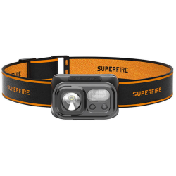 lanterna led pentru cap superfire hl23, 220lm, 120m, 800mah, lumina rosie, incarcare usb-c, control miscare
