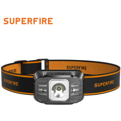 lanterna led pentru cap superfire hl75-x, 220lm, 120m, 800mah, lumina rosie, incarcare usb-c, control miscare