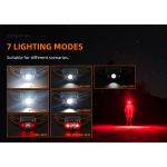 lanterna led pentru cap superfire hl75-x, 220lm, 120m, 800mah, lumina rosie, incarcare usb-c, control miscare