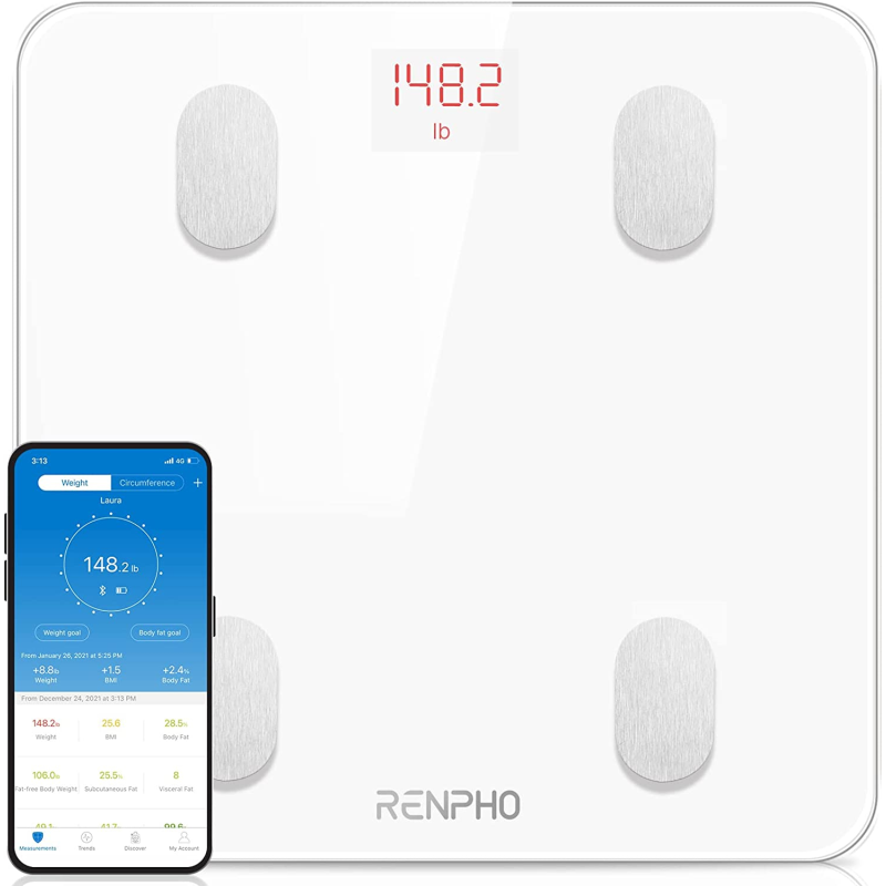 cantar de baie smart renpho 26m, maxim 180kg, 13 masuratori, bmi, bmr imc, bluetooth, compatibil fitbit, apple health, google fi