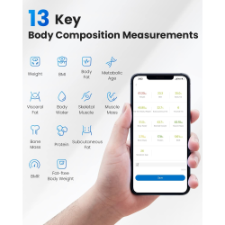 cantar de baie smart renpho 26m, maxim 180kg, 13 masuratori, bmi, bmr imc, bluetooth, compatibil fitbit, apple health, google fi