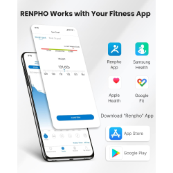 cantar de baie smart renpho 26m, maxim 180kg, 13 masuratori, bmi, bmr imc, bluetooth, compatibil fitbit, apple health, google fi