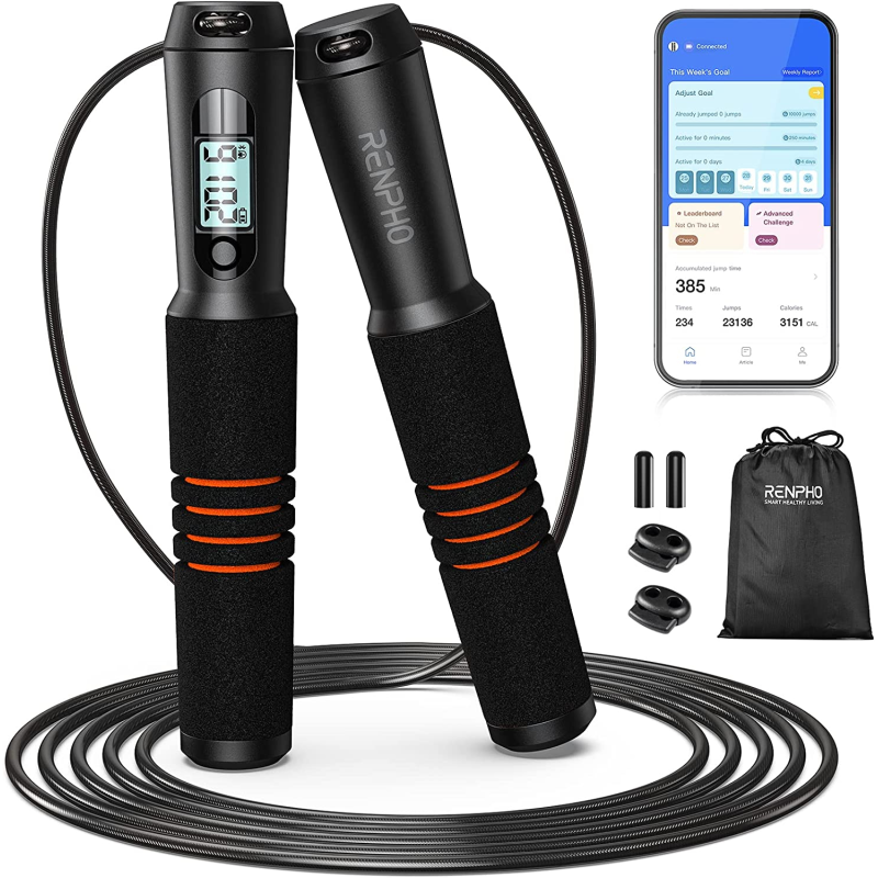 set coarda pentru sarit smart renpho q001, 4 moduri, bluetooth, analiza datelor in aplicatie, adulti, copii set coarda pentru sarit smart renpho q001, 4 moduri, bluetooth, analiza datelor in aplicatie, adulti, copii