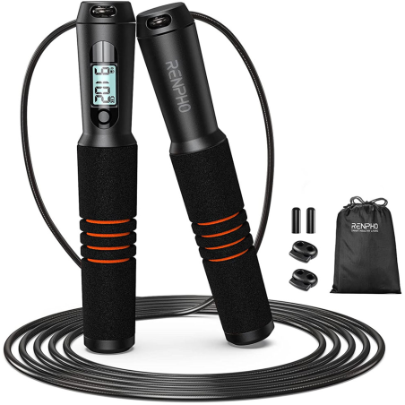 set coarda pentru sarit smart renpho q001, 4 moduri, bluetooth, analiza datelor in aplicatie, adulti, copii