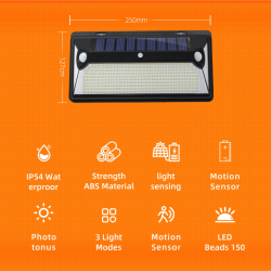 lampa solara de perete superfire ff6-d, 72w led, 360leduri,3 moduri, incarcare solara si senzor de miscare