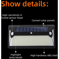 lampa solara de perete superfire ff6-d, 72w led, 360leduri,3 moduri, incarcare solara si senzor de miscare