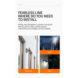 lampa solara de perete superfire ff6-b, 33w led, 166leduri, 3 moduri, 1200mah, incarcare solara si senzor de miscare