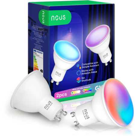 set 2 becuri led rgb smart nous p8, gu10, control din aplicatie