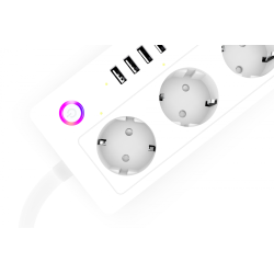 prelungitor smart rovo a26, wifi, 16a, 4 prize individuale, 4 usb tuya, alexa, google assistant,