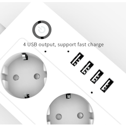 prelungitor smart rovo a26, wifi, 16a, 4 prize individuale, 4 usb tuya, alexa, google assistant,