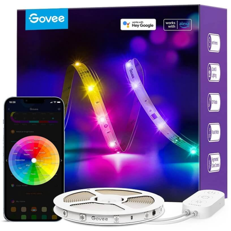 banda led govee h618a rgbic, 5m, sincronizare muzica, wifi si bluetooth, alexa , google asistant banda led govee h618a rgbic, 5m, sincronizare muzica, wifi si bluetooth, alexa , google asistant