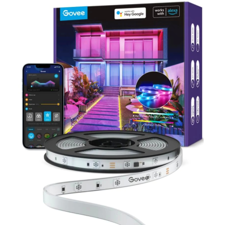 banda led profesionala govee h6172 rgbic, 10m, ip65, sincronizare muzica, wi-fi  bluetooth, exterior, google assistant  alexa