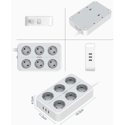 prelungitor tessan ts-303, 6 prize, 3 usb 3a, cablu 2m